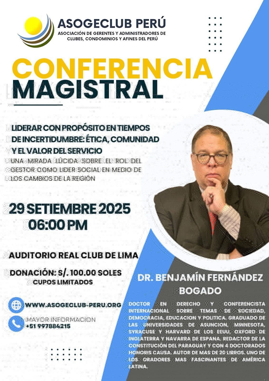 Afiche de la conferencia del doctor Benjamín Fernández Bogado