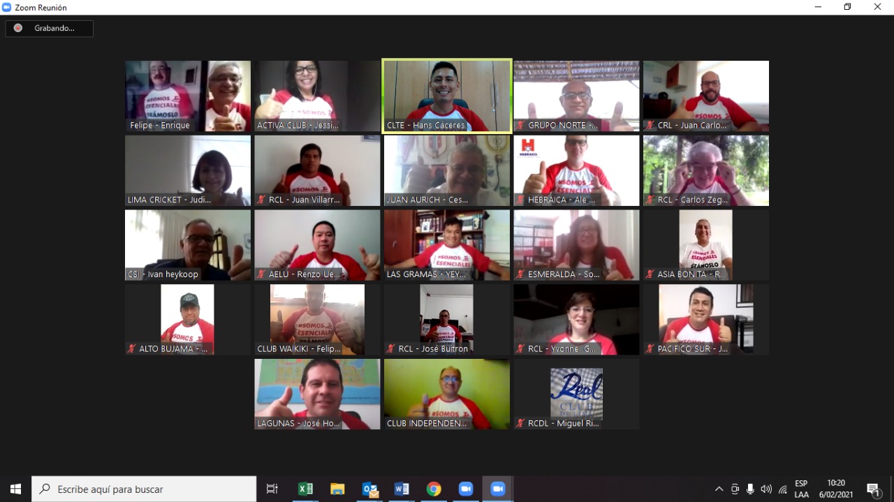 Representantes de clubes y organizaciones participando por Zoom en la campaña Somos Esenciales