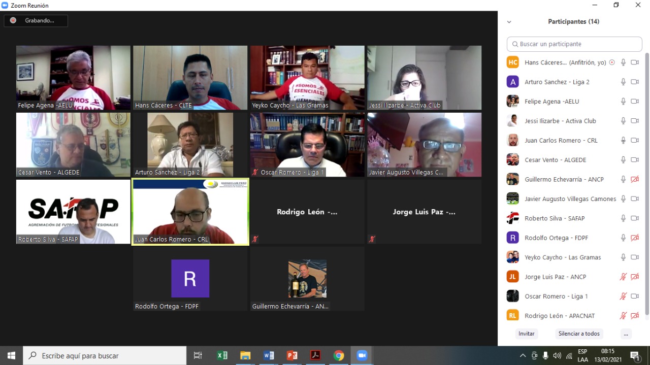 Participantes del III Encuentro Virtual ASOGECLUB PERÚ reunidos por Zoom el 13 de febrero de 2021