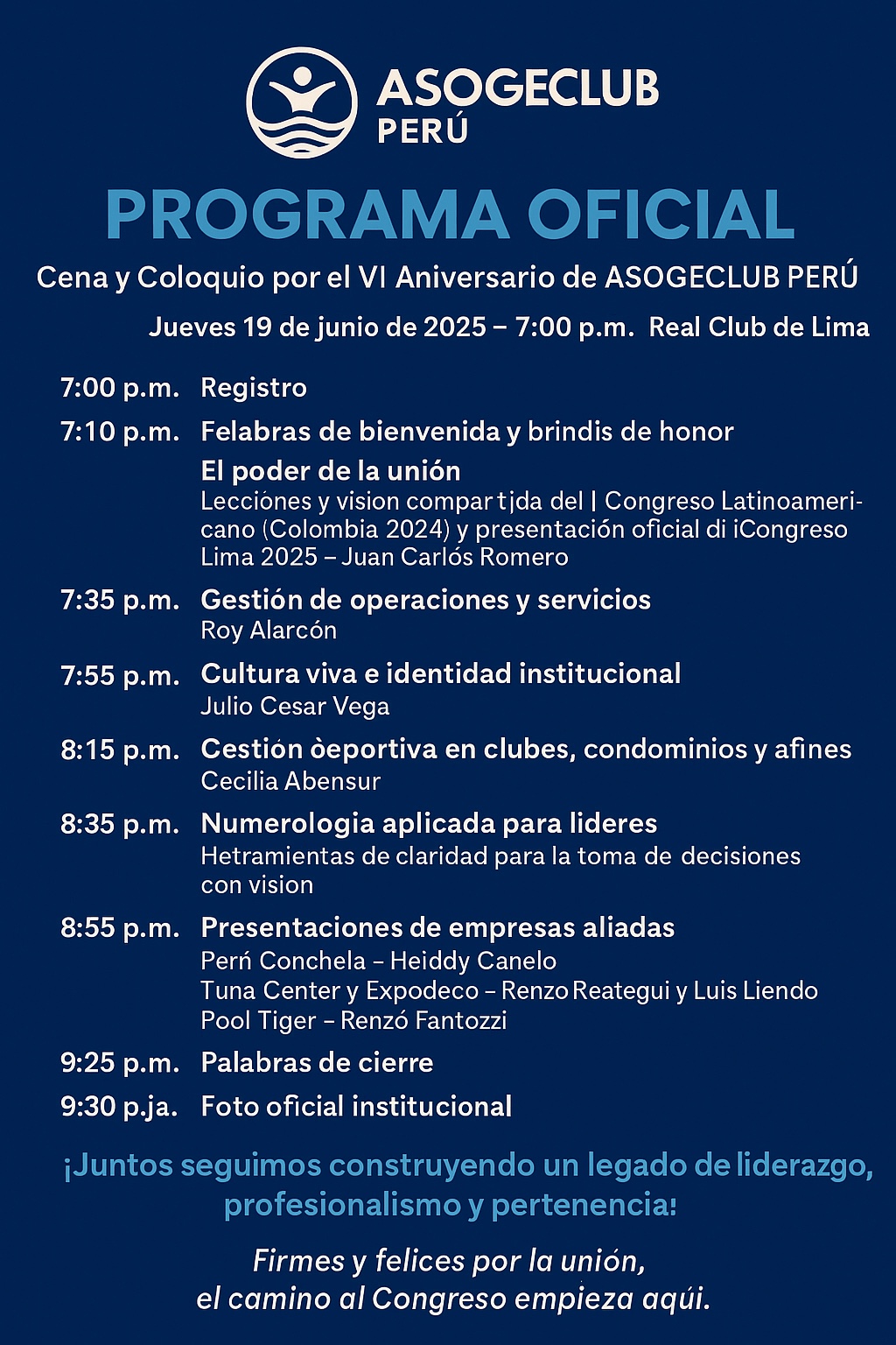 Programa oficial del VI Aniversario de ASOGECLUB PERÚ